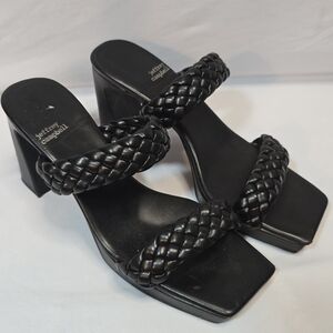 Jeffrey Campbell Black Square Toe Block Heel Sandals Braided Strap Platform,  10